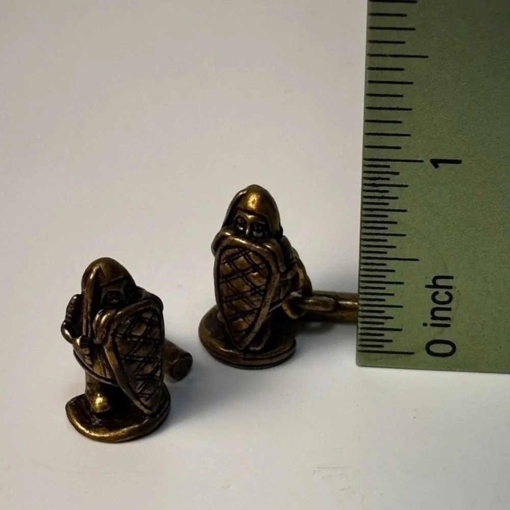 Vintage Cuff Links Brass Tone Medieval Knight Mid Century Signed PT
